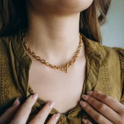 Trace 8 mm Necklace with T Clasp - 304 Stainless Steel Gold x45cm