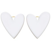Heart pendants 38x30 mm with epoxy resin - 304 Gold stainless steel - White x2