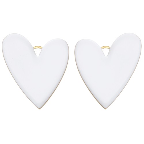 Heart pendants 38x30 mm with epoxy resin - 304 Gold stainless steel - White x2