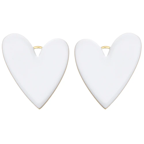 Heart pendants 38x30 mm with epoxy resin - 304 Gold stainless steel - White x2