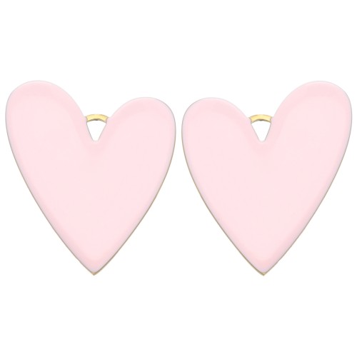 Heart pendants 38x30 mm with epoxy resin - 304 Gold stainless steel - Rose x2