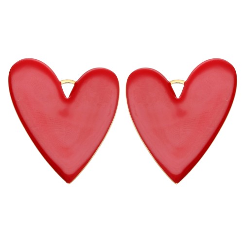 Heart pendants 38x30 mm with epoxy resin - 304 Gold stainless steel - Red x2