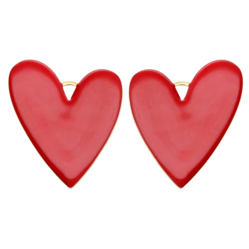 Heart pendants 38x30 mm with epoxy resin - 304 Gold stainless steel - Red x2