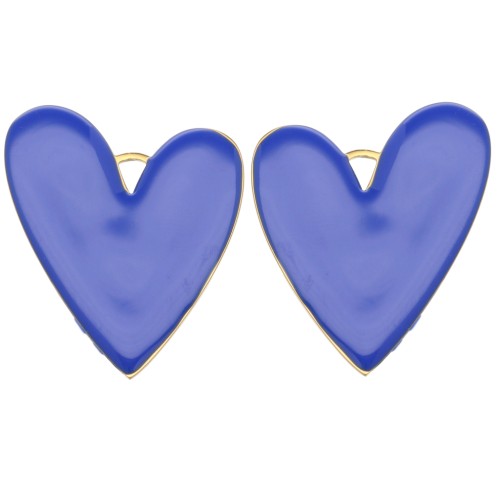Heart pendants 38x30 mm with epoxy resin - 304 Gold stainless steel - Royal blue x2