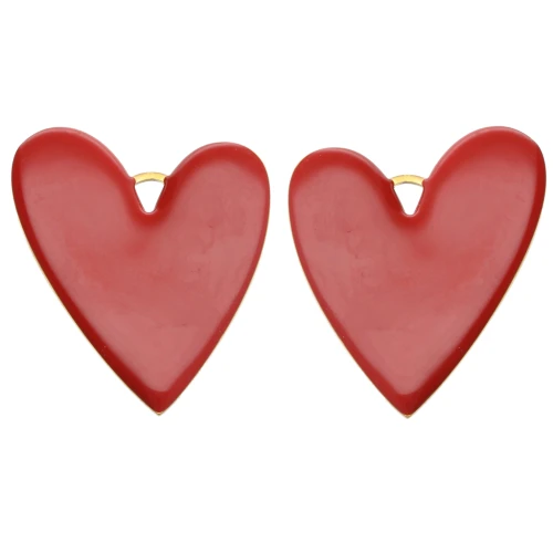 Heart pendants 38x30 mm with epoxy resin - 304 Gold stainless steel - Brick x2