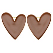 Heart pendants 38x30 mm with epoxy resin - 304 Gold stainless steel - Brown x2|raw }}