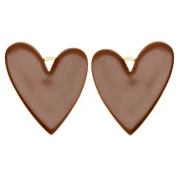 Pendentifs coeur 38x30 mm avec résine époxy - Acier inox 304 Doré - Marron x2