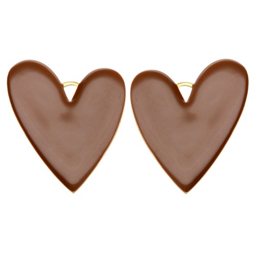 Heart pendants 38x30 mm with epoxy resin - 304 Gold stainless steel - Brown x2