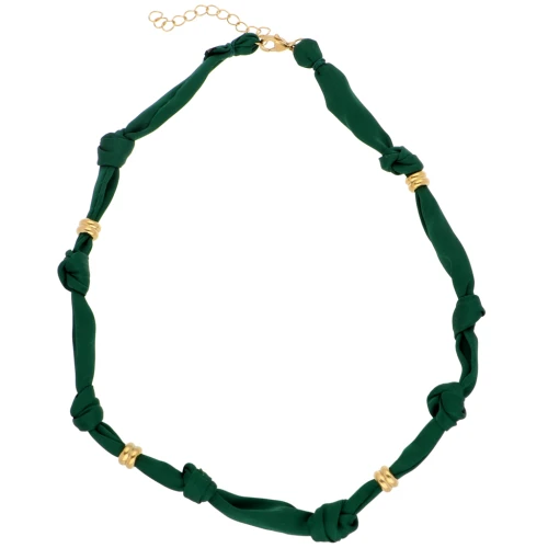 Fabric necklace with 304 stainless steel beads - Forest green x47cm