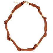 Necklace fabric knotted with 304 stainless steel beads Gold Light brown x47cm