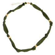 Fabric necklace with 304 stainless steel beads - Khaki x47cm