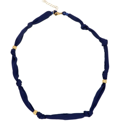 Necklace knotted fabric with 304 stainless steel beads Gold - Navy blue x47cm