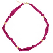 Fabric necklace with 304 stainless steel beads - Plum x47cm|raw }}