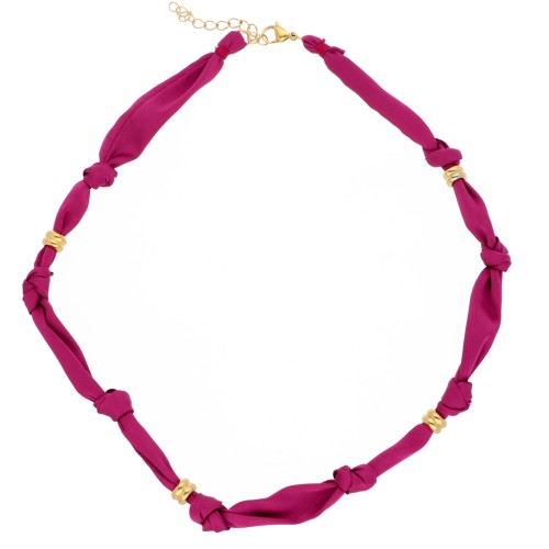 Fabric necklace with 304 stainless steel beads - Plum x47cm