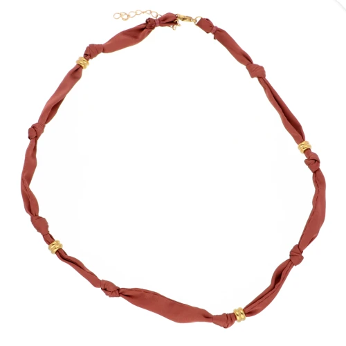 Fabric necklace with 304 stainless steel beads - Hazelnut x47cm
