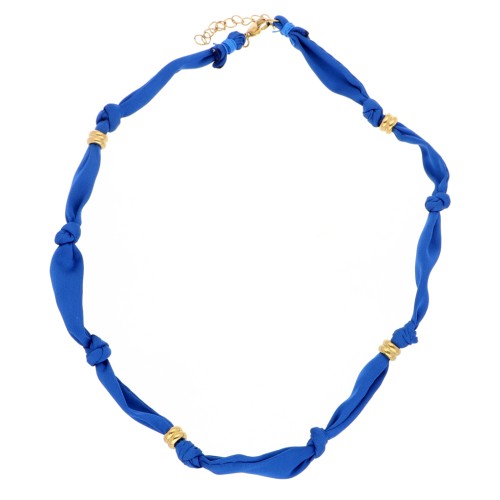 Fabric necklace with 304 stainless steel beads - Royal Blue x47cm