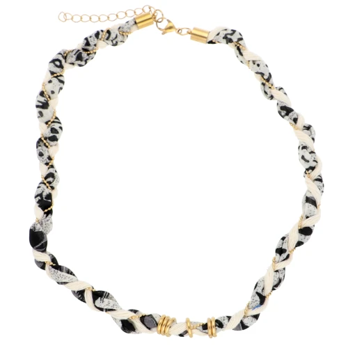 304 stainless steel braided cord and chain Necklace Gold White Grey x42 cm