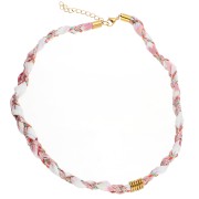 Stainless steel braided necklace 304 Gold - White - Pink x40 cm|raw }}