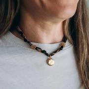 Leopard knotted fabric necklace - faceted beads and stainless steel 304 Gold x41cm
