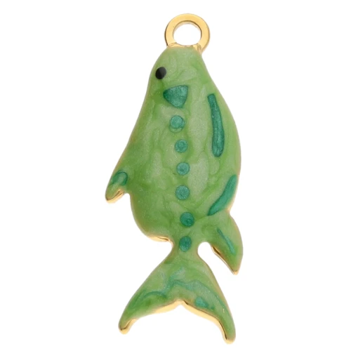 Fish pendant 28x11 mm with epoxy resin - 304 Gold stainless steel - Green x1