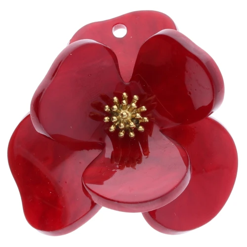 40 mm Acrylic & Stainless Steel Gold Embossed Flower Pendants - Marbled Red x2