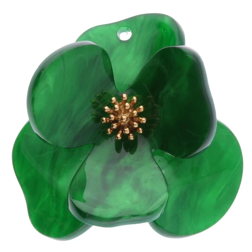 40 mm Acrylic & Stainless Steel Gold Embossed Flower Pendants - Marbled Green x2