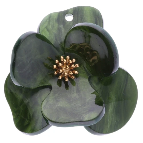 40 mm Acrylic & Stainless Steel Embossed Flower Pendants - Marbled Khaki x2
