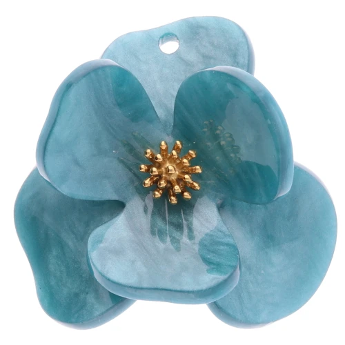 40 mm Acrylic & Stainless Steel Embossed Flower Pendants - Marbled Blue x2