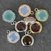 Faceted bead Pendant 12mm rhodium tone/Light Smoked Topaz x1