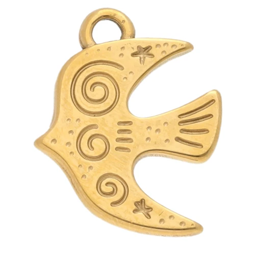 Engraved Bird Charm 20x16 mm - 304 Gold Stainless Steel x1