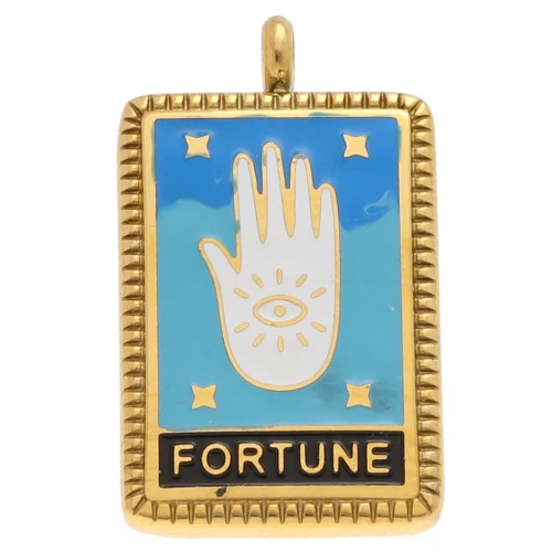 Tarot card pendant 26x15 mm Fortune epoxy resin - 304 Gold stainless steel - Blue