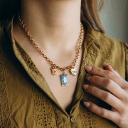 Tarot card pendant 26x15 mm Fortune epoxy resin - 304 Gold stainless steel - Blue