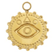 Round 22mm eye and epoxy resin pattern pendant - 304 Gold stainless steel - Multicolored