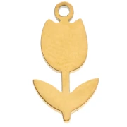 Tulip charm 14x7.5 mm with epoxy resin - Stainless steel 304 Rose Gold - Green x1