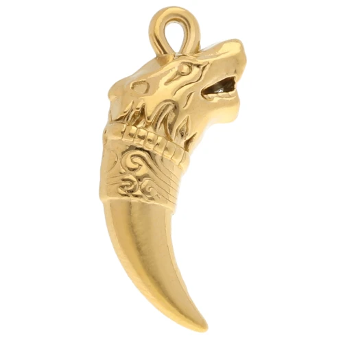 Tiger tooth and head pendant 27x11 mm - 304 stainless steel, gold-plated x1