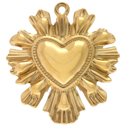 Ex-voto heart pendant 37x33 mm - 304 stainless steel, gold-plated x1