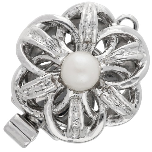 14 mm clip-on flower clasp with imitation mother-of-pearl pearl - White bronze x1