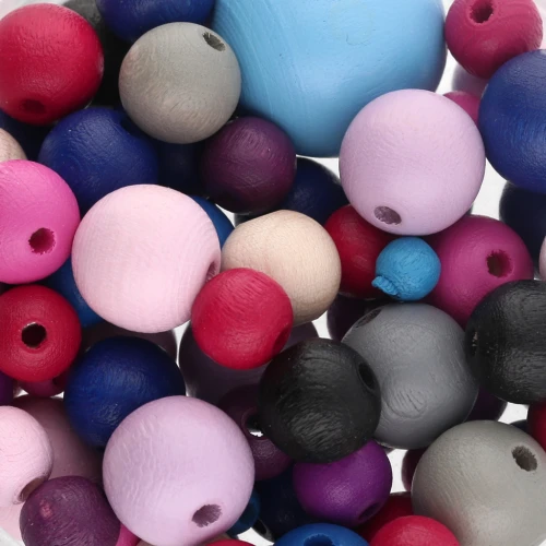 Wooden bead assortment - Blue - Pink x50g