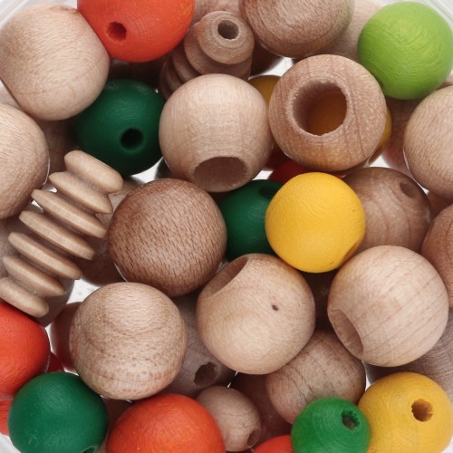 Wooden bead assortment - Green - Orange x50g