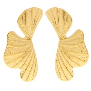 Hammered leaf earrings 50x28 mm - 304L Gold-plated stainless steel x2