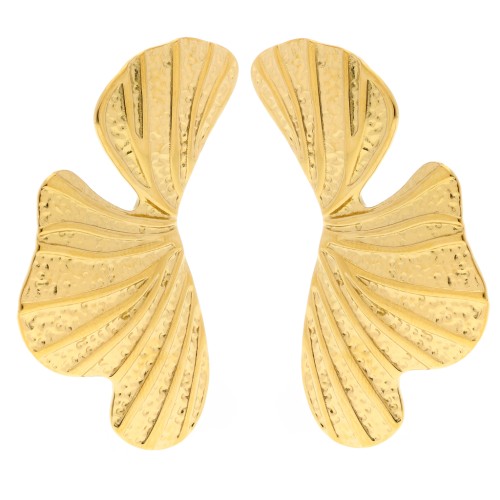 Hammered leaf earrings 50x28 mm - 304L Gold-plated stainless steel x2