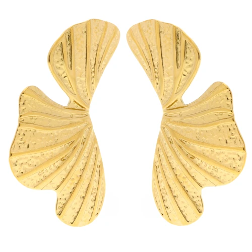 Hammered leaf earrings 50x28 mm - 304L Gold-plated stainless steel x2