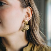 Hammered leaf earrings 50x28 mm - 304L Gold-plated stainless steel x2