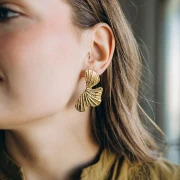 Hammered leaf earrings 50x28 mm - 304L Gold-plated stainless steel x2