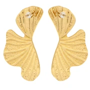 Hammered leaf earrings 50x28 mm - 304L Gold-plated stainless steel x2