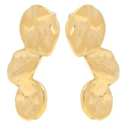 Hammered petal earrings 40x16 mm - 304L gold-plated stainless steel x2