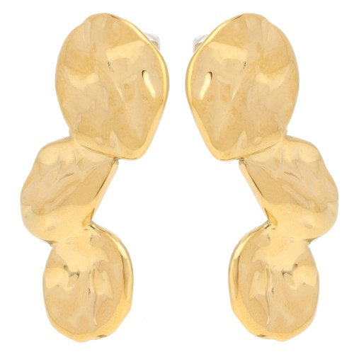 Hammered petal earrings 40x16 mm - 304L gold-plated stainless steel x2