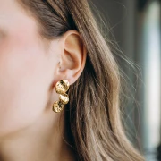 Hammered petal earrings 40x16 mm - 304L gold-plated stainless steel x2