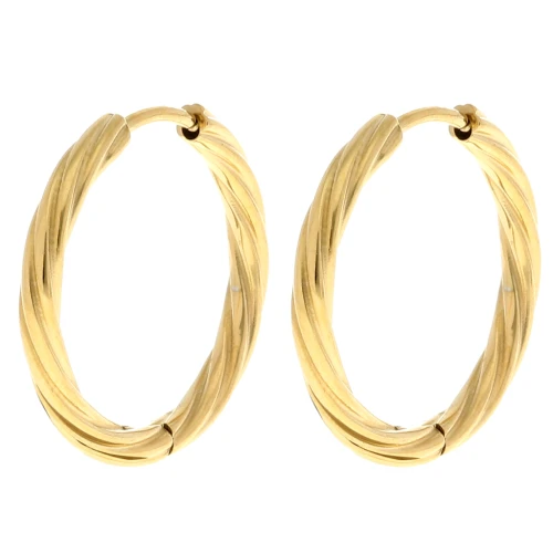 Twisted round hoop earrings 21 mm - 2.3 mm wire - 304L gold-plated stainless steel x2