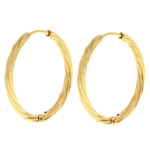 Twisted round hoop earrings 25 mm - Wire 2.3 mm - 304L Gold-plated stainless steel x2